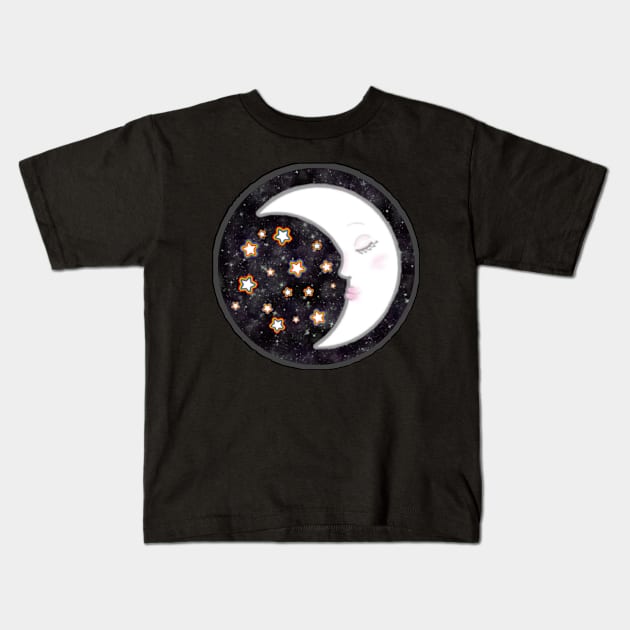 Moon with Rainbow Stars Kids T-Shirt by Patchwork Bird